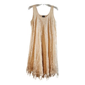 Cal Style lace dress sz med. cream sleeveless fringe lined boho